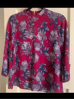 Everly Leaf Print Magenta Blouse
